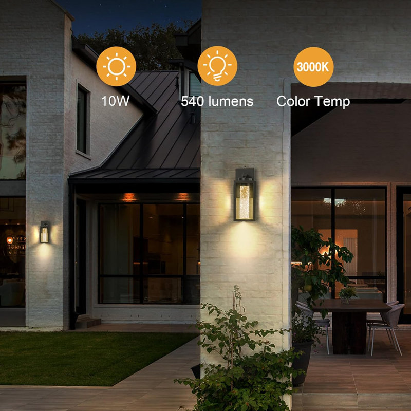 Black Outdoor Wall Sconce Dusk Dawn Exterior Lighting Wall Mount House with Crystal Bubble Glass Waterproof Modern Outdoor Light Fixture Front Porch